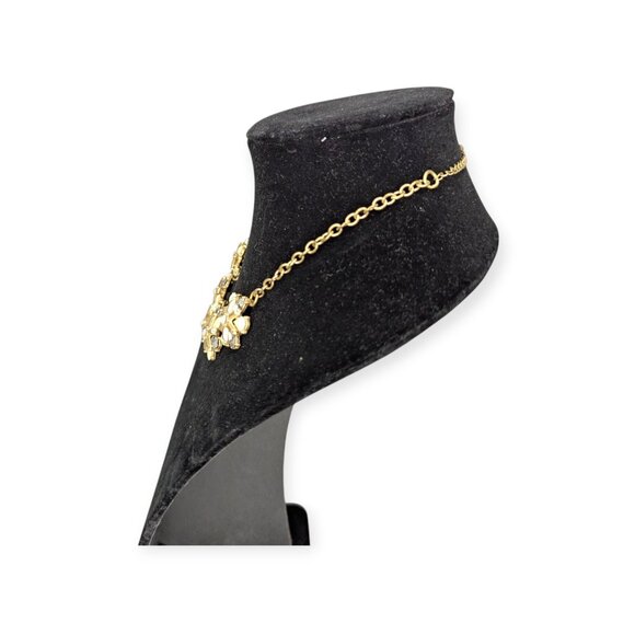 Gold Tone & Clear Rhinestone Floral Styled Necklace with Lobster Claw Clasp - Picture 8 of 11